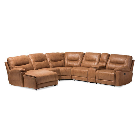 BAXTON STUDIO Mistral Brown 6-Piece Sectional with Recliners Corner Lounge Suite 129-7128